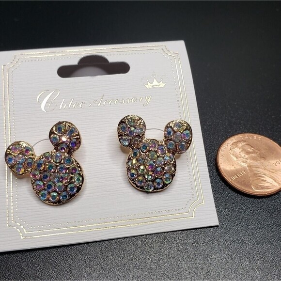 Mickey mouse gold trim irredescent earrings - Picture 2 of 3